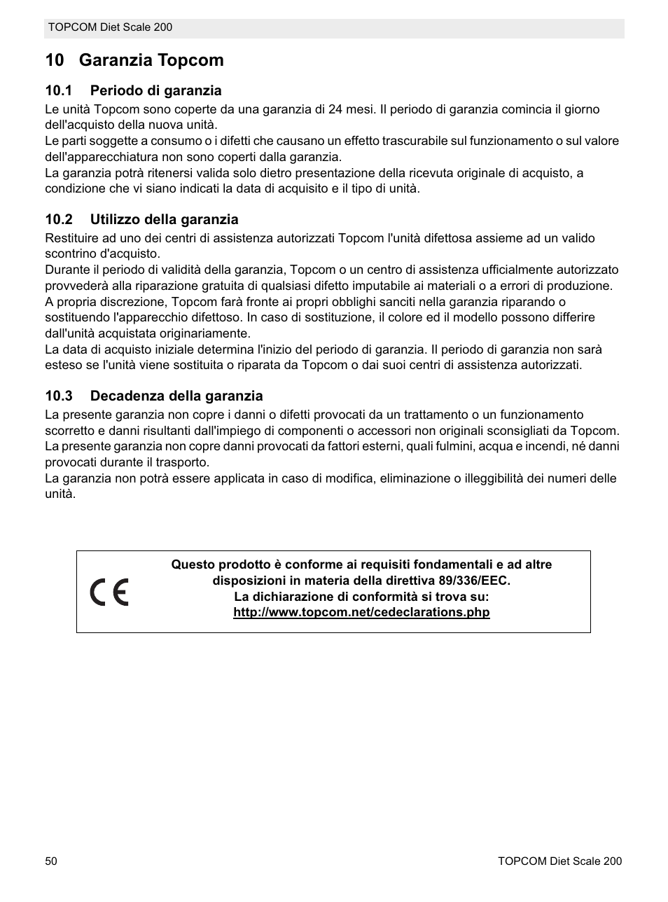 10 garanzia topcom | Topcom DIET SCALE 200 User Manual | Page 52 / 88
