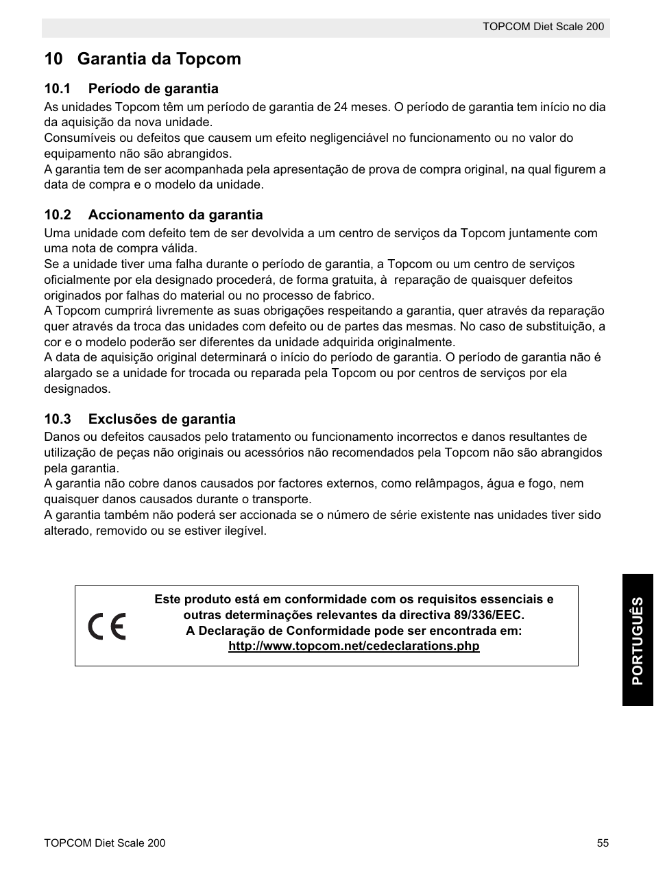 10 garantia da topcom | Topcom DIET SCALE 200 User Manual | Page 57 / 88
