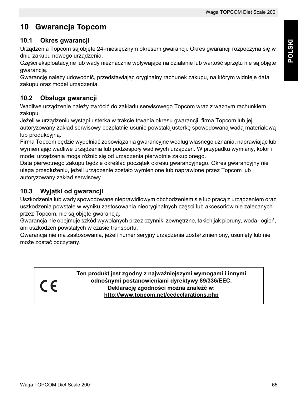 10 gwarancja topcom | Topcom DIET SCALE 200 User Manual | Page 67 / 88