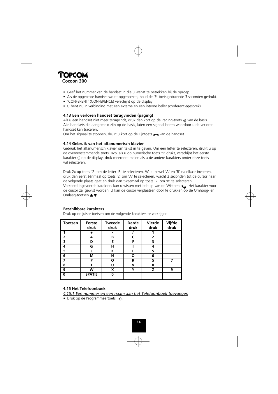 Cocoon 300 | Topcom COCOON 300 User Manual | Page 13 / 95