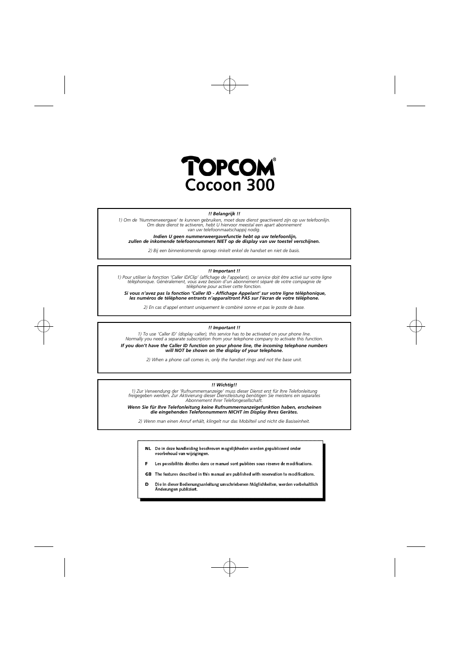 Cocoon 300 | Topcom COCOON 300 User Manual | Page 3 / 95