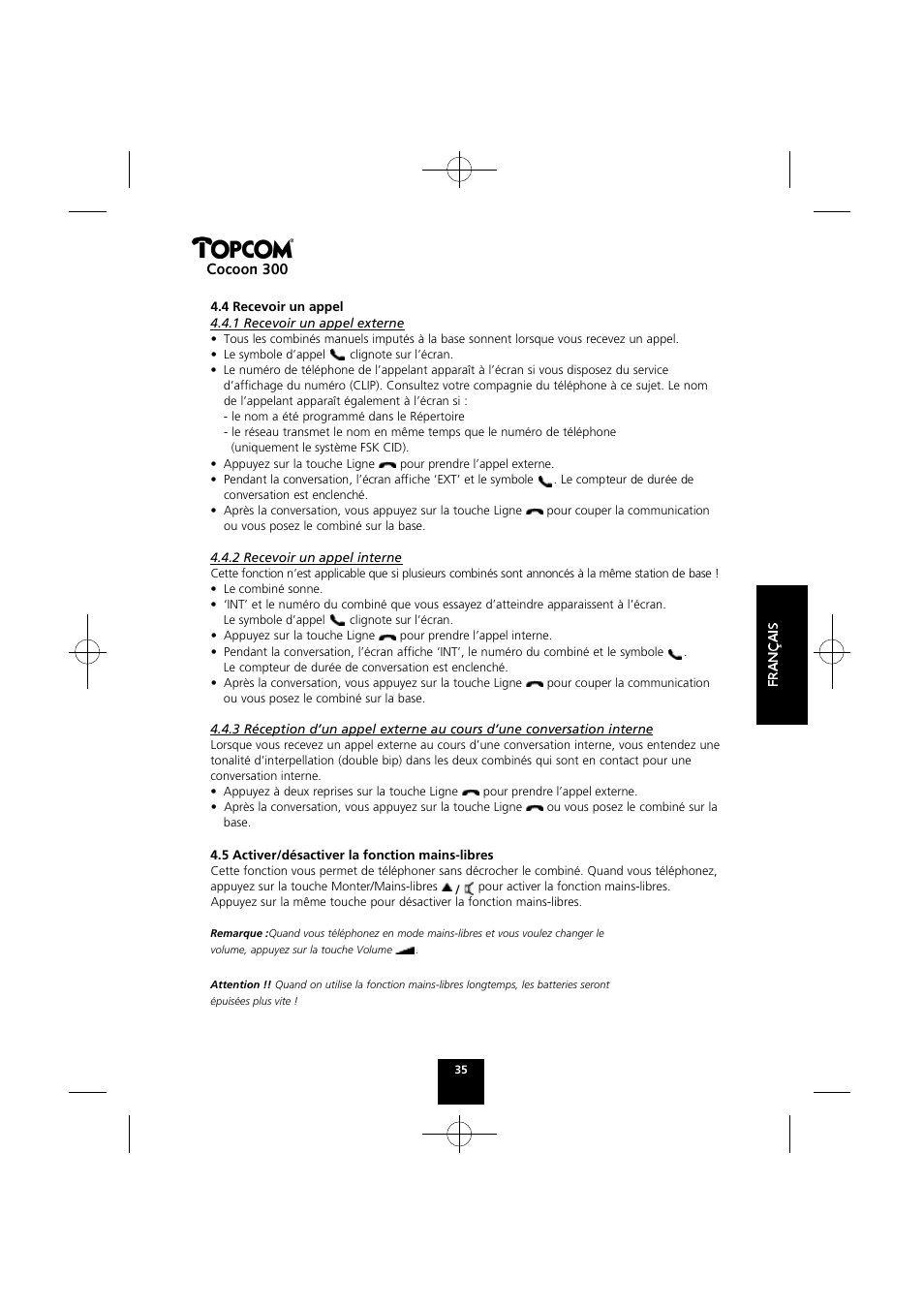 Cocoon 300 | Topcom COCOON 300 User Manual | Page 34 / 95