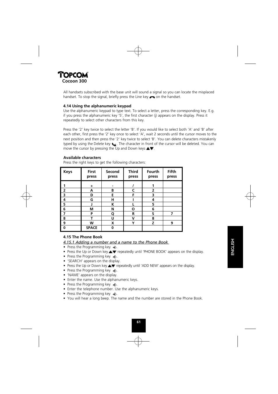 Cocoon 300 | Topcom COCOON 300 User Manual | Page 60 / 95