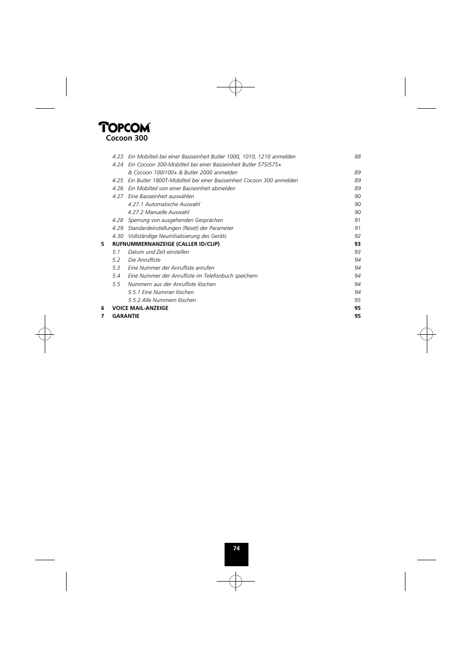 Cocoon 300 | Topcom COCOON 300 User Manual | Page 73 / 95