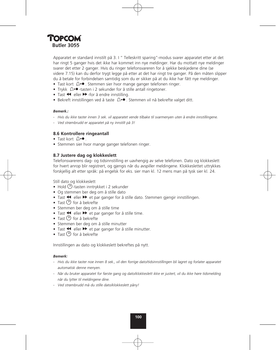 Topcom BUTLER 3055 User Manual | Page 100 / 176