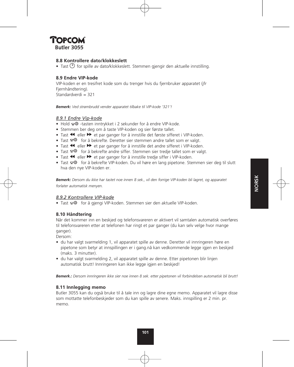 Topcom BUTLER 3055 User Manual | Page 101 / 176