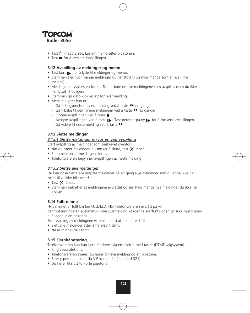 Topcom BUTLER 3055 User Manual | Page 102 / 176