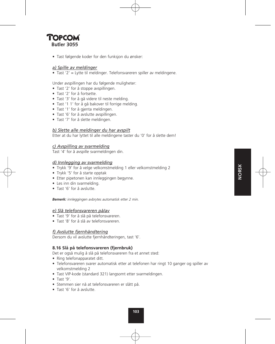 Topcom BUTLER 3055 User Manual | Page 103 / 176