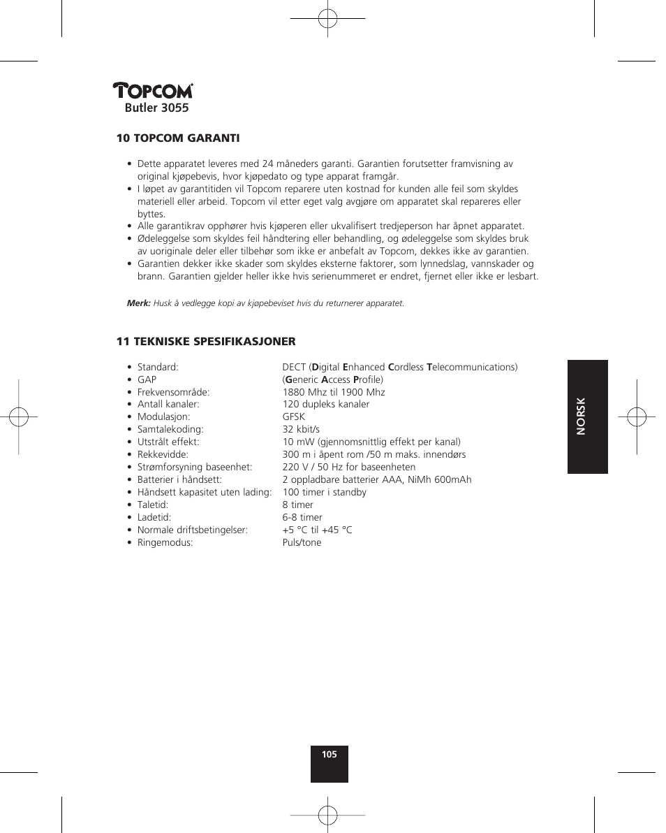 Topcom BUTLER 3055 User Manual | Page 105 / 176