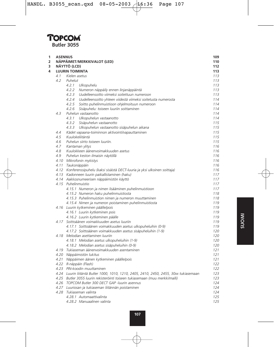 Butler 3055, Suomi | Topcom BUTLER 3055 User Manual | Page 107 / 176