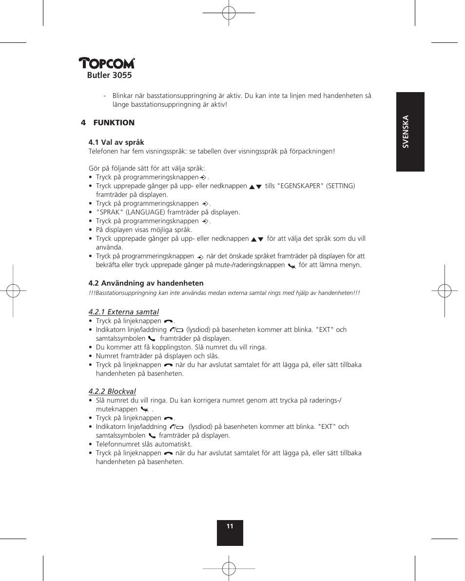 Topcom BUTLER 3055 User Manual | Page 11 / 176