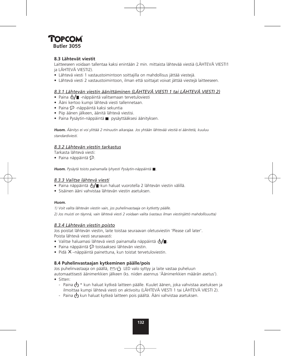 Butler 3055 | Topcom BUTLER 3055 User Manual | Page 132 / 176