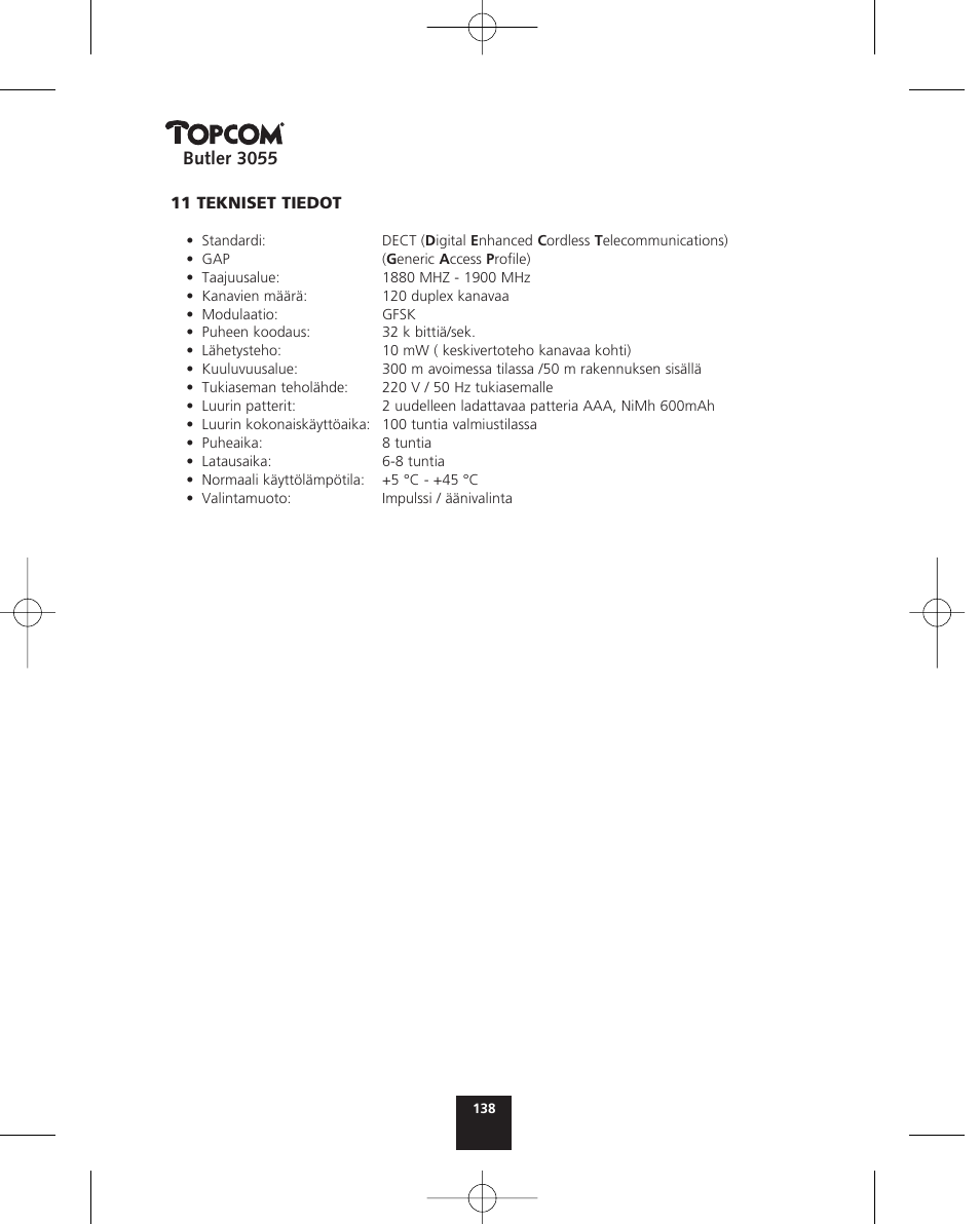 Topcom BUTLER 3055 User Manual | Page 138 / 176