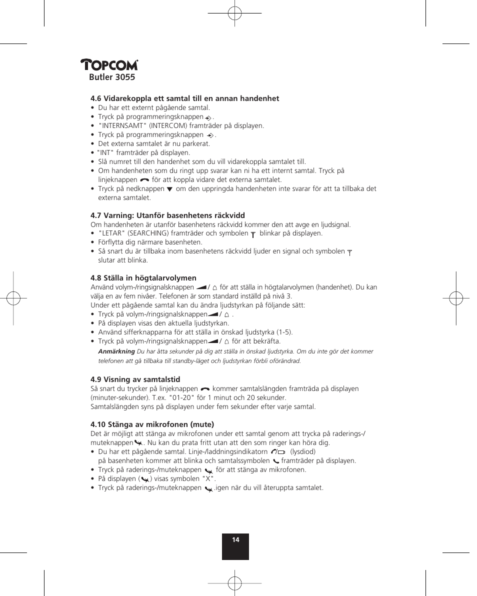 Topcom BUTLER 3055 User Manual | Page 14 / 176