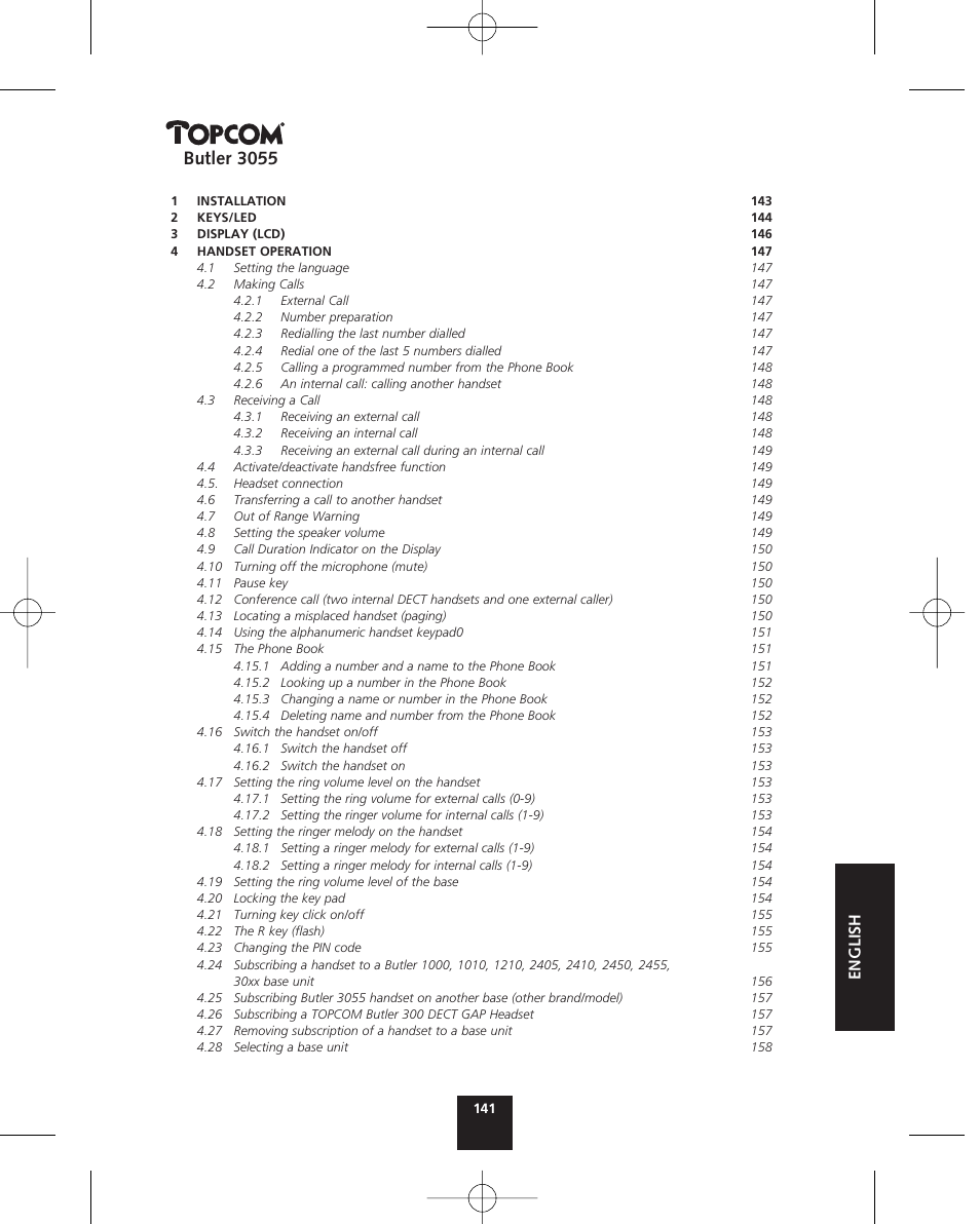 Butler 3055, English | Topcom BUTLER 3055 User Manual | Page 141 / 176