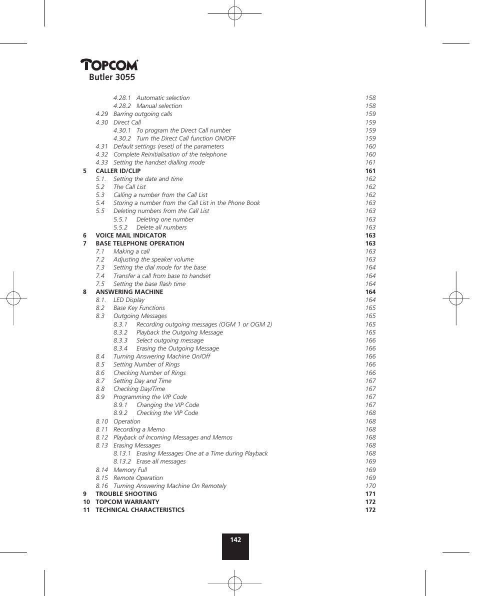 Butler 3055 | Topcom BUTLER 3055 User Manual | Page 142 / 176