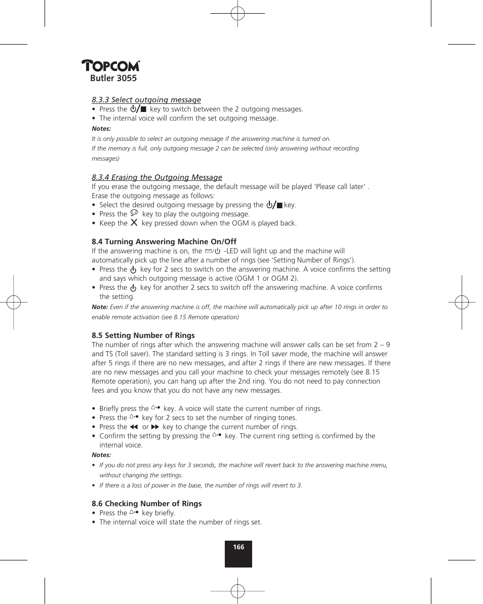 Butler 3055 | Topcom BUTLER 3055 User Manual | Page 166 / 176