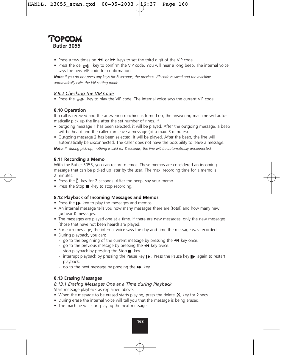 Topcom BUTLER 3055 User Manual | Page 168 / 176