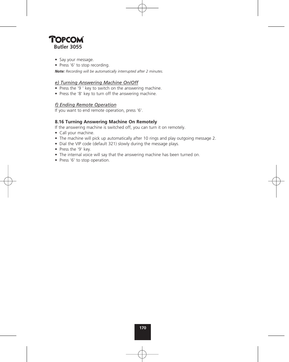 Topcom BUTLER 3055 User Manual | Page 170 / 176