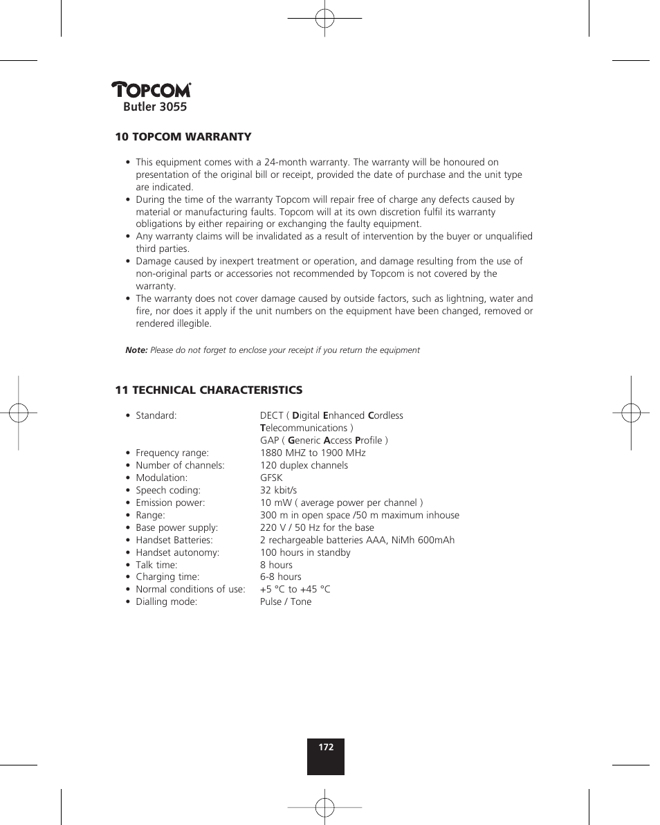 Topcom BUTLER 3055 User Manual | Page 172 / 176