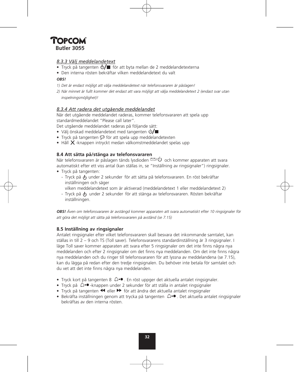 Topcom BUTLER 3055 User Manual | Page 32 / 176