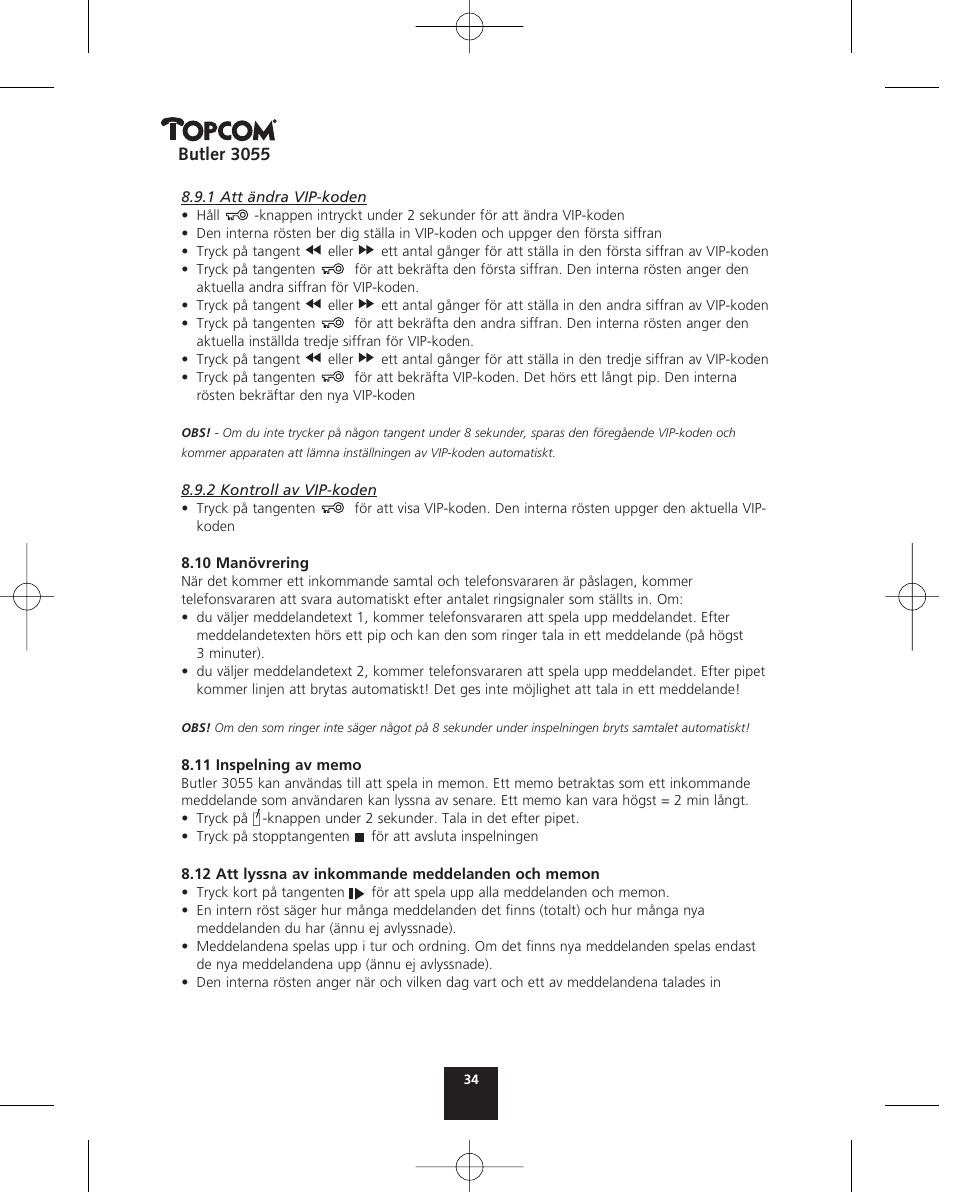 Topcom BUTLER 3055 User Manual | Page 34 / 176