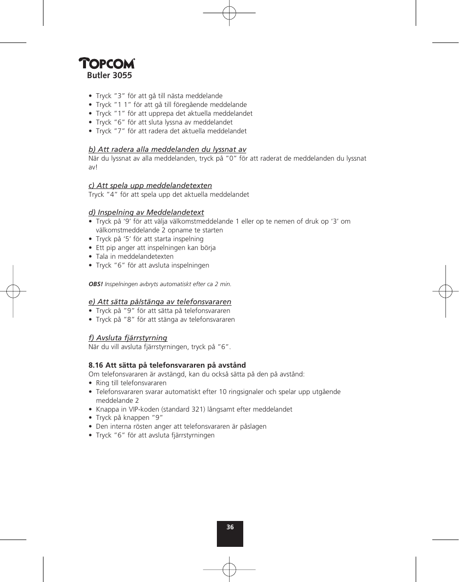 Topcom BUTLER 3055 User Manual | Page 36 / 176