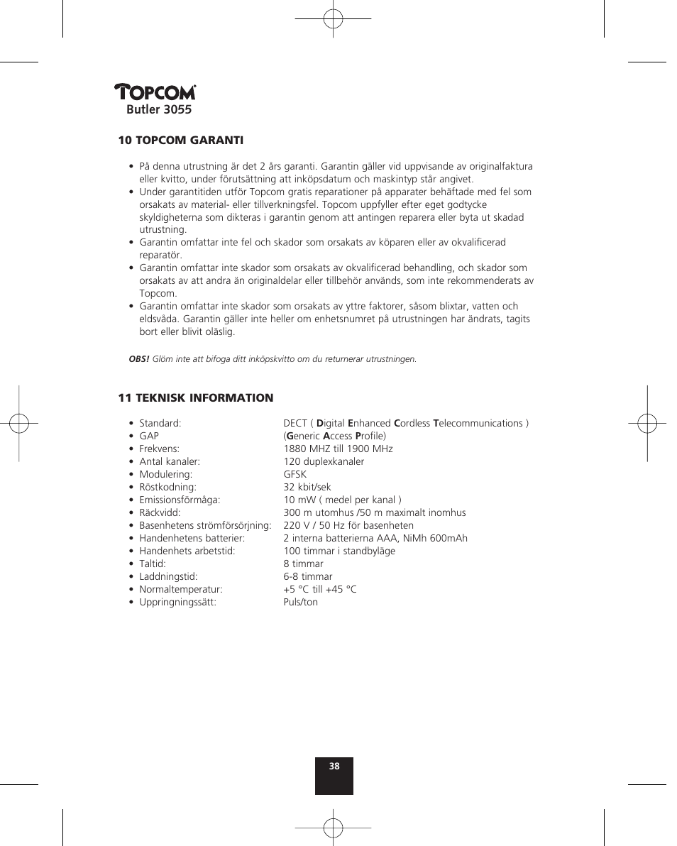 Topcom BUTLER 3055 User Manual | Page 38 / 176