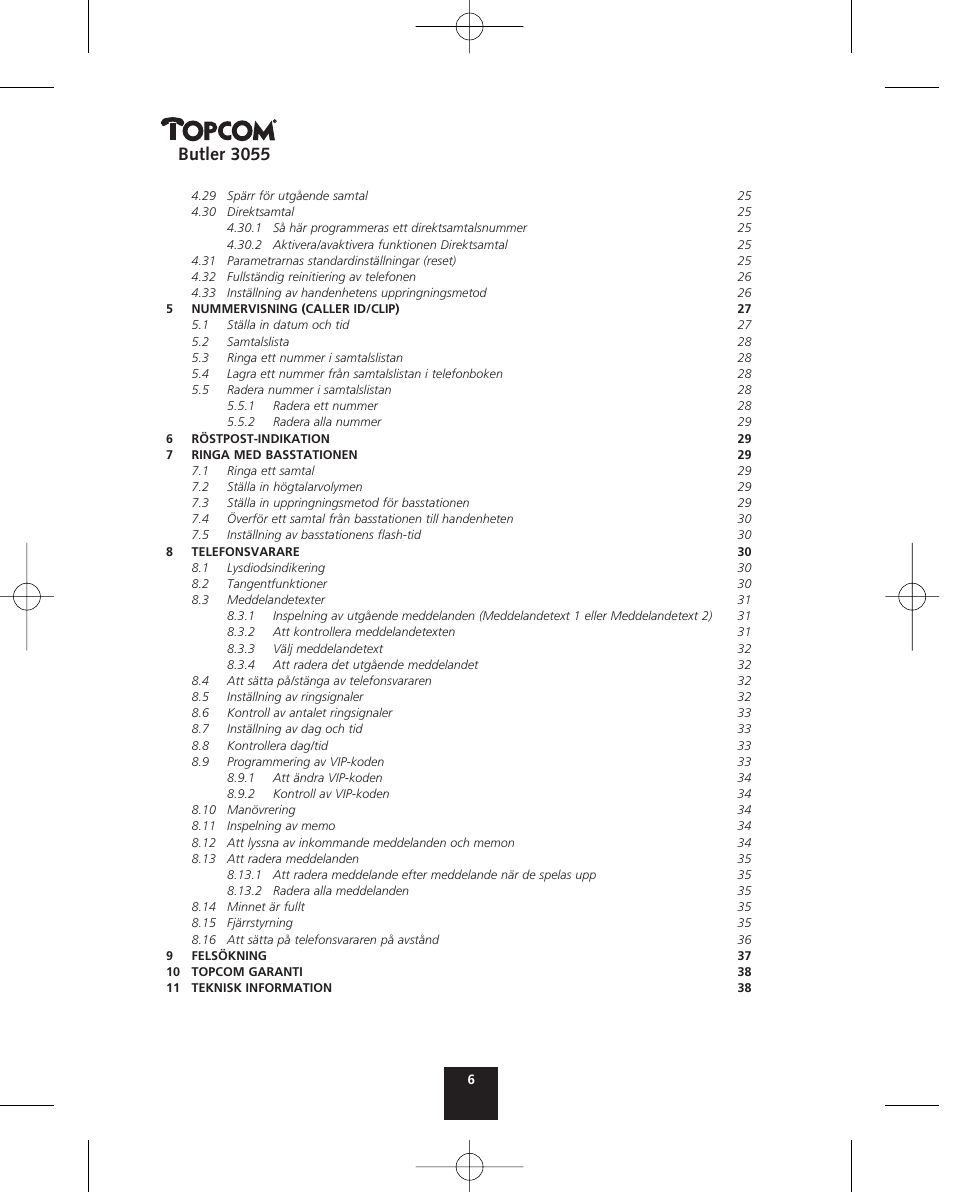 Butler 3055 | Topcom BUTLER 3055 User Manual | Page 6 / 176