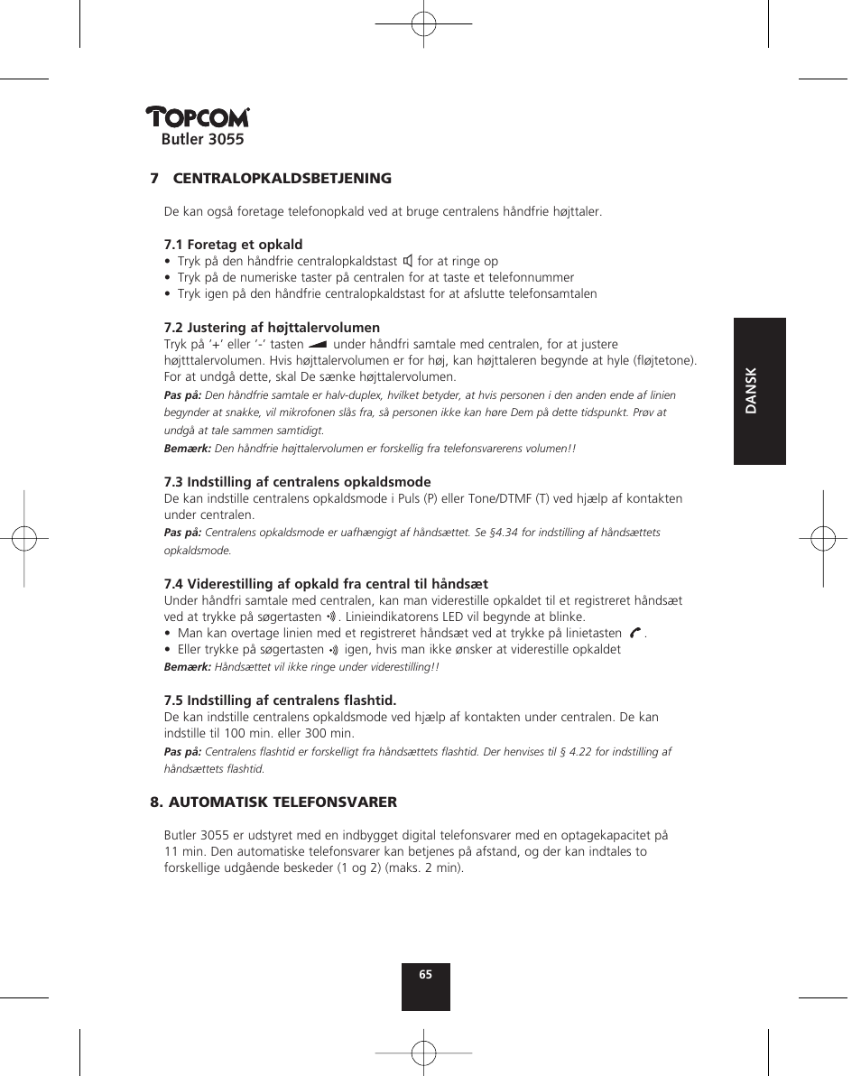Topcom BUTLER 3055 User Manual | Page 65 / 176