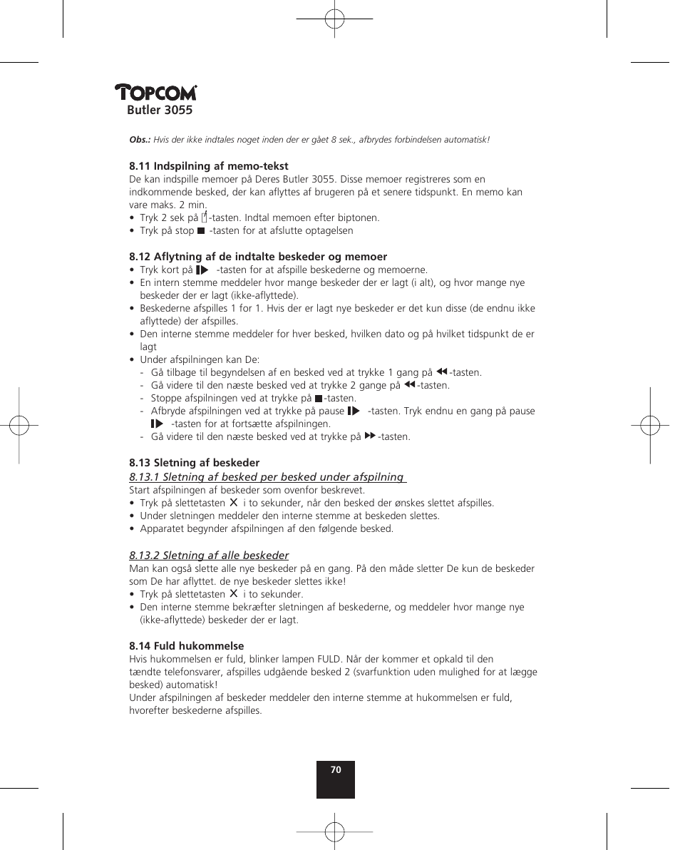 Topcom BUTLER 3055 User Manual | Page 70 / 176