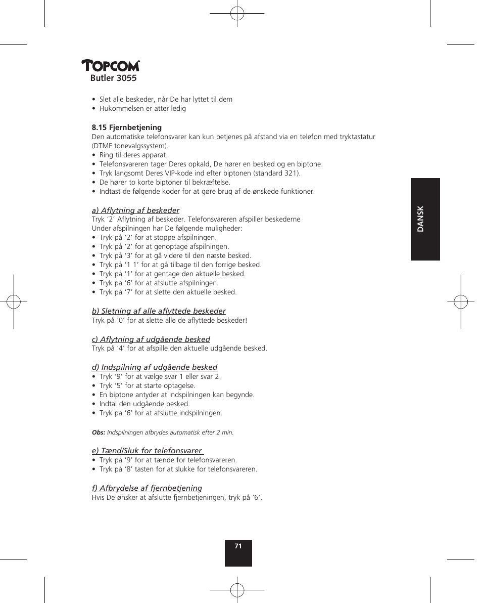 Topcom BUTLER 3055 User Manual | Page 71 / 176