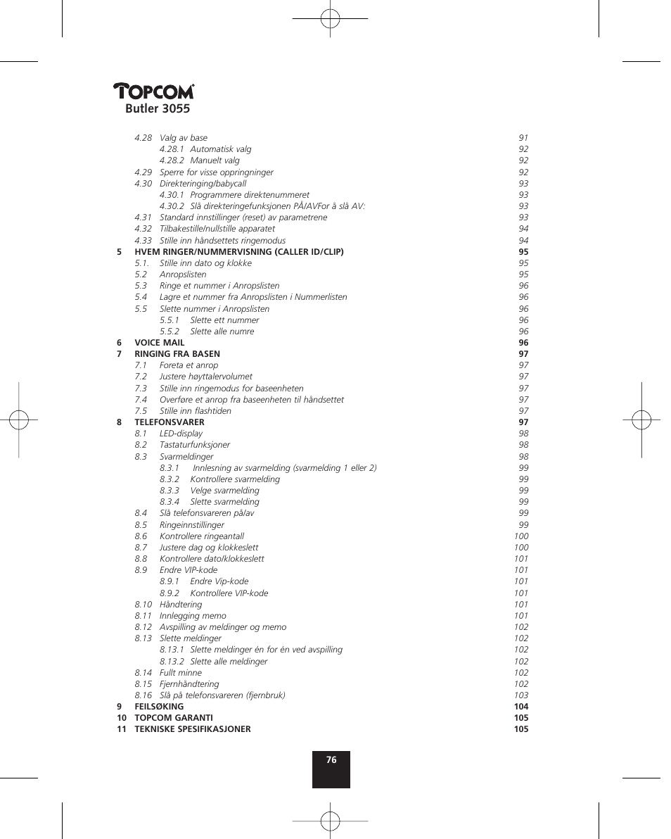Butler 3055 | Topcom BUTLER 3055 User Manual | Page 76 / 176