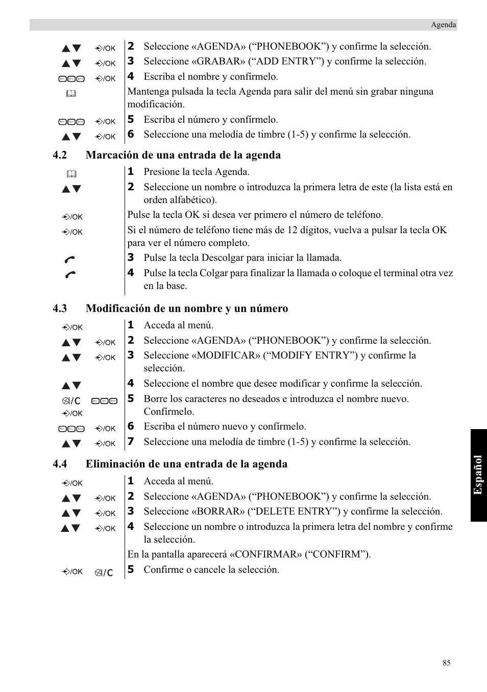 Español | Topcom Butler E400 User Manual | Page 107 / 272