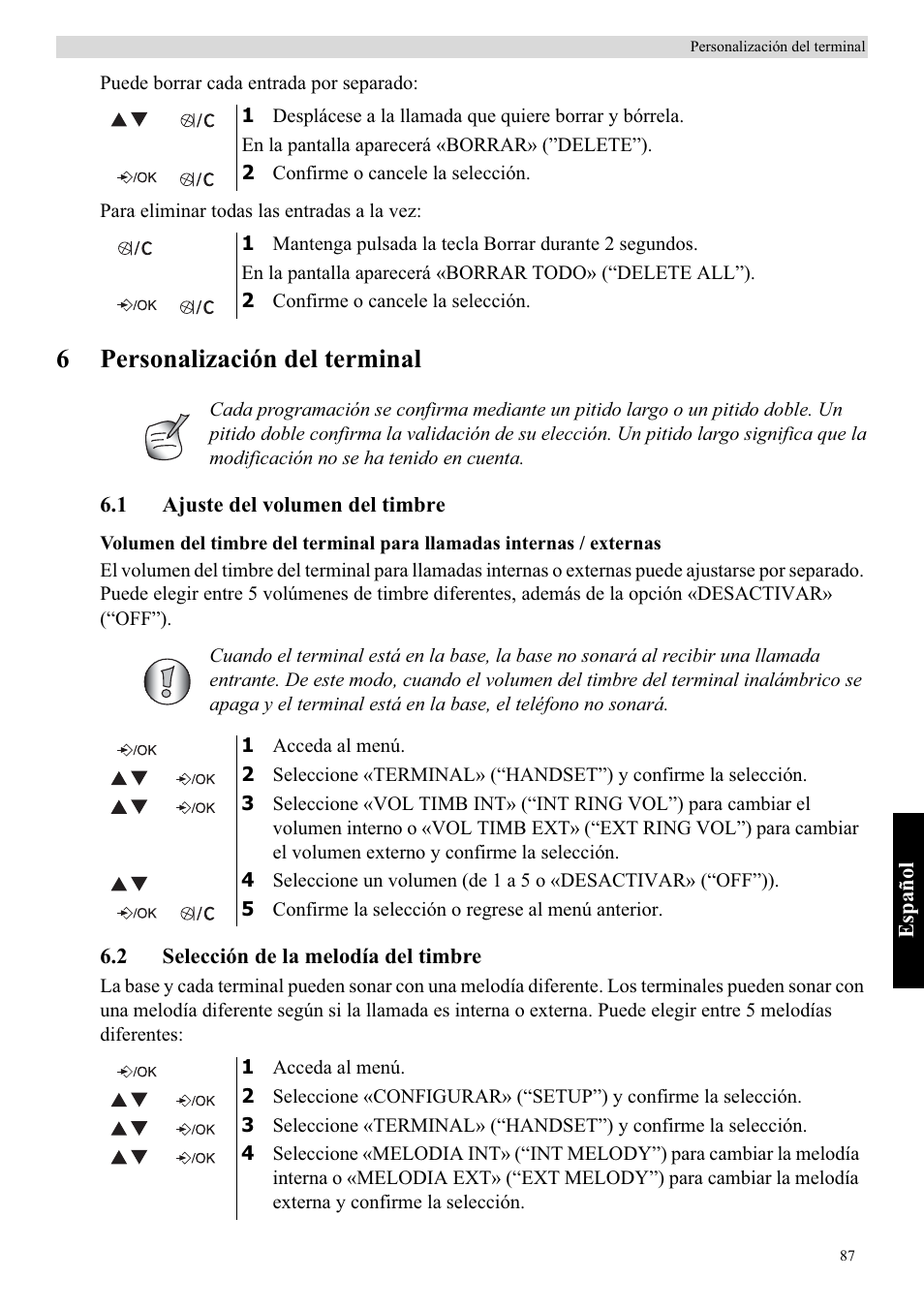 6personalización del terminal | Topcom Butler E400 User Manual | Page 109 / 272