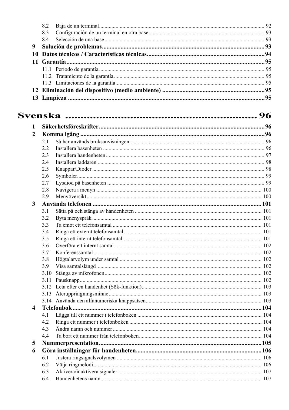 Svenska | Topcom Butler E400 User Manual | Page 11 / 272