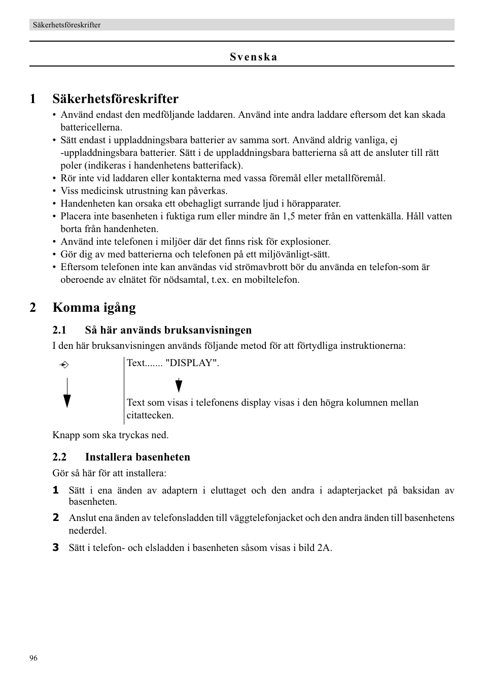 1säkerhetsföreskrifter, 2komma igång | Topcom Butler E400 User Manual | Page 118 / 272