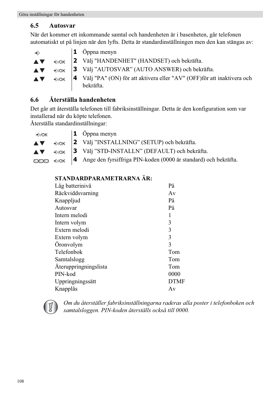 5 autosvar, 6 återställa handenheten | Topcom Butler E400 User Manual | Page 130 / 272