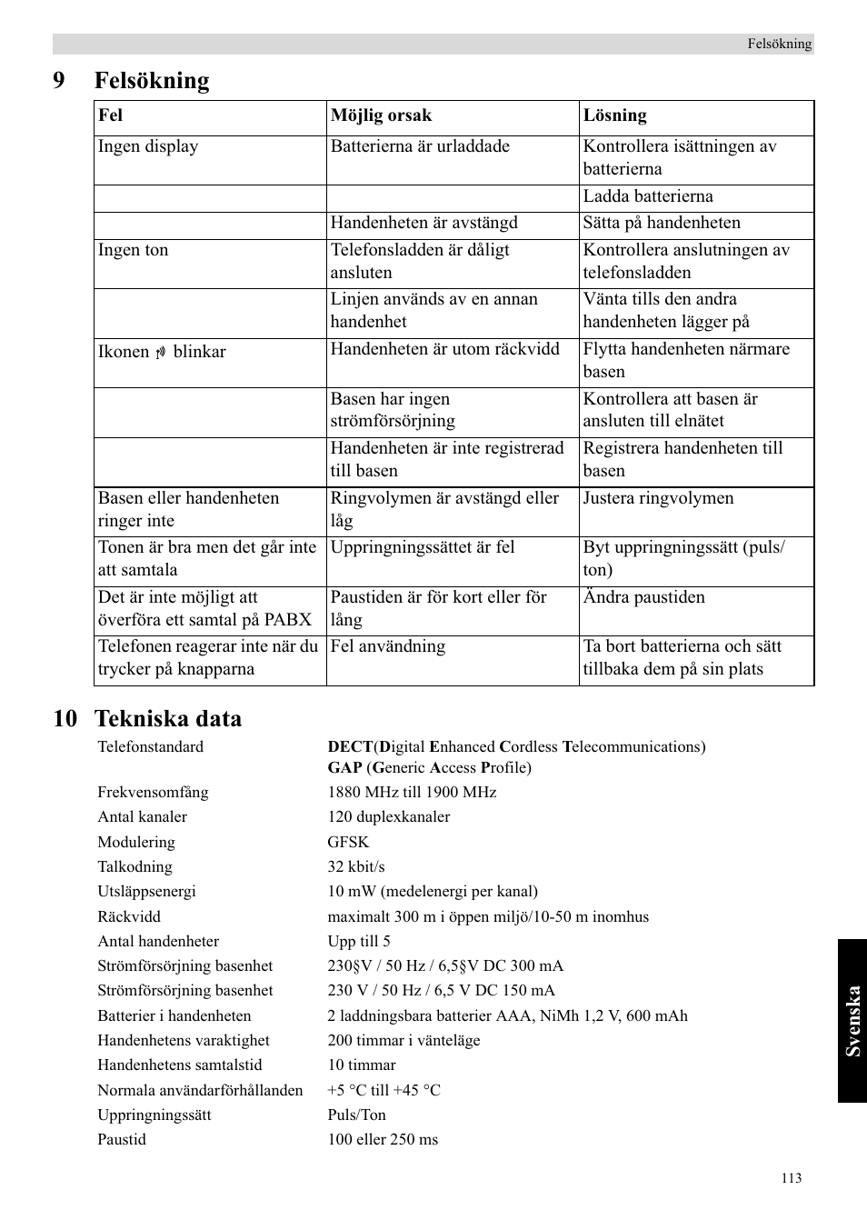 9felsökning 10 tekniska data | Topcom Butler E400 User Manual | Page 135 / 272