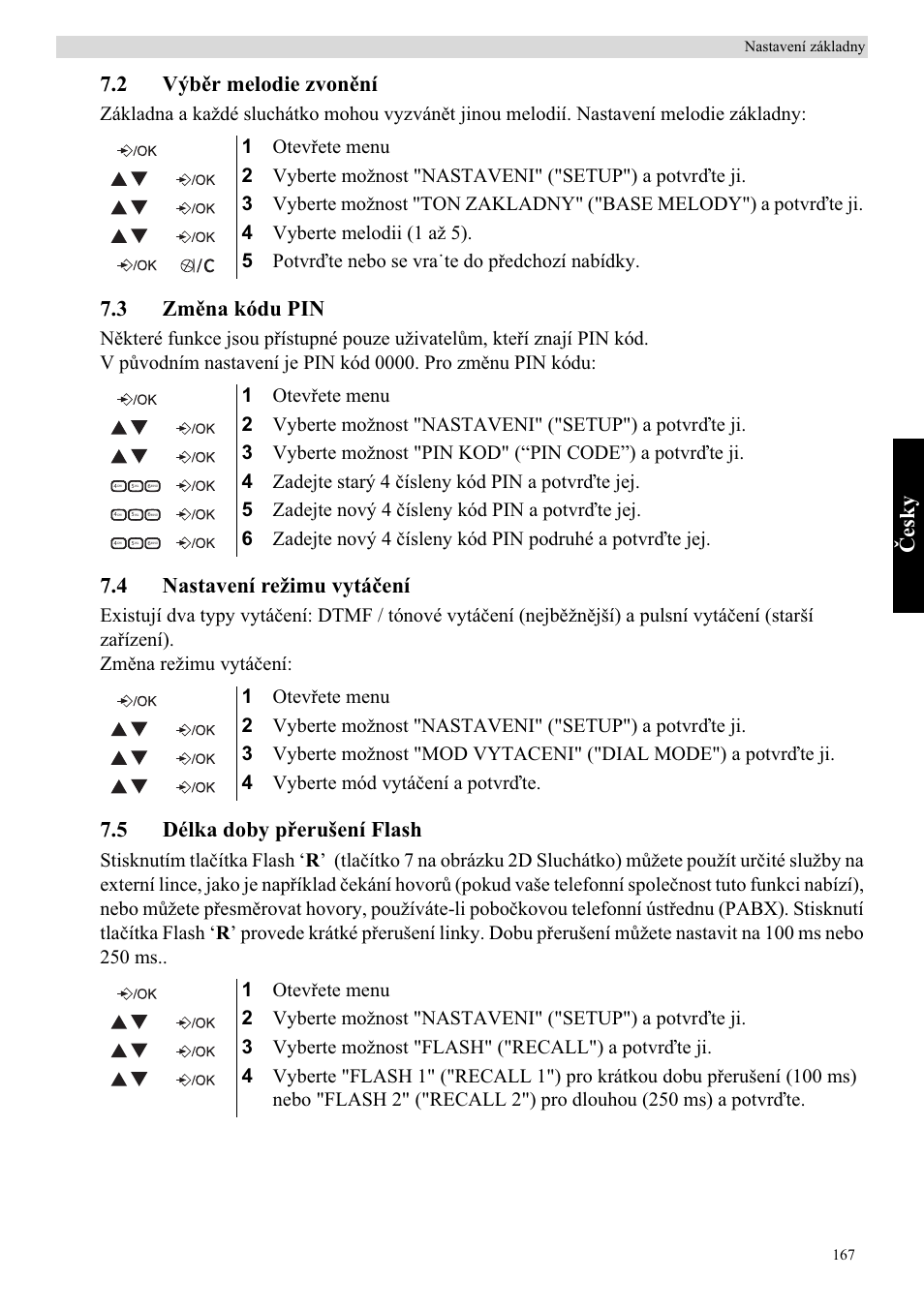 Ýes k y, 2 výbčr melodie zvonční, 3 zmčna kódu pin | 4 nastavení režimu vytáþení, 5 délka doby pĝerušení flash | Topcom Butler E400 User Manual | Page 189 / 272