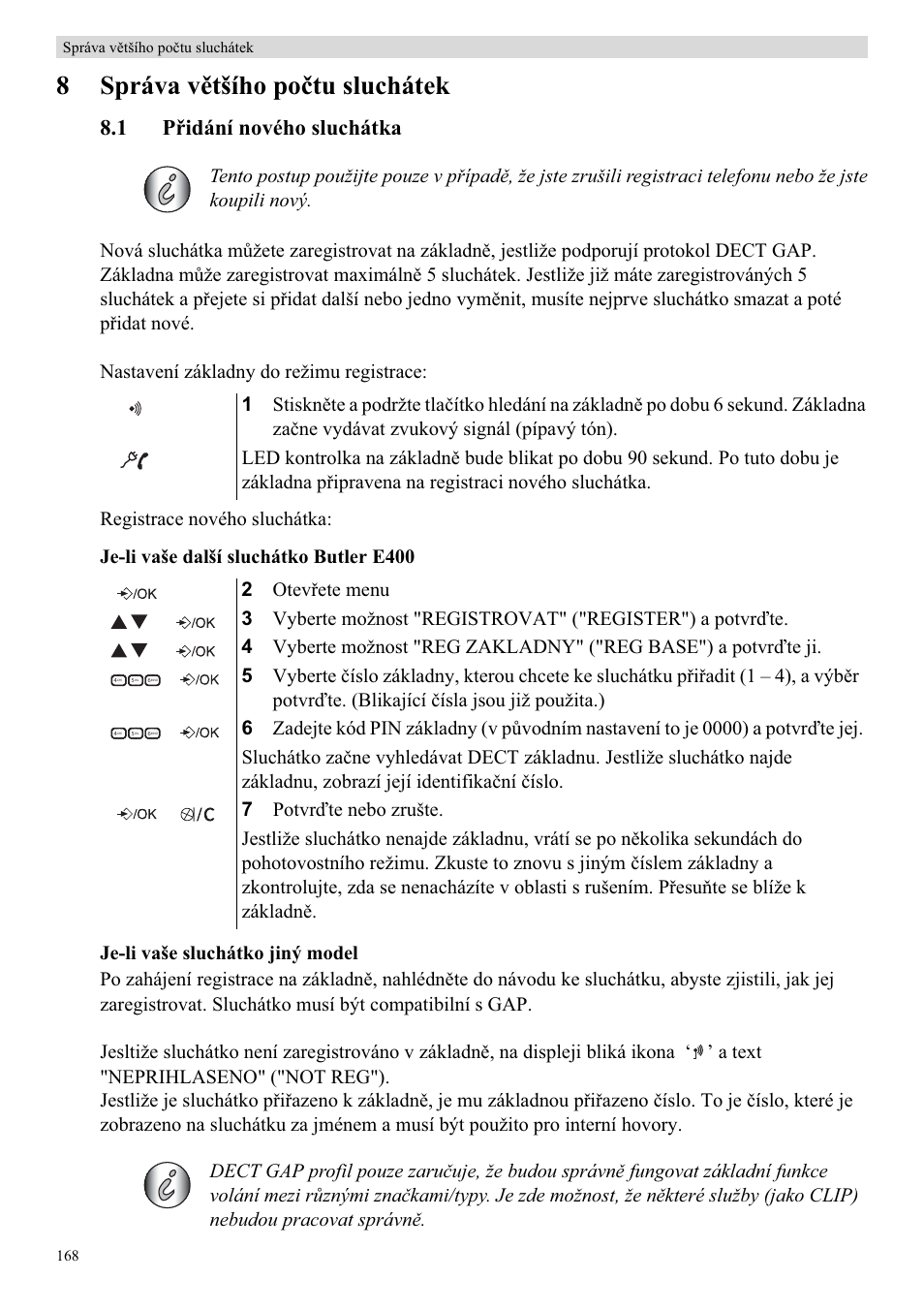 8správa včtšího poþtu sluchátek, 1 pĝidání nového sluchátka | Topcom Butler E400 User Manual | Page 190 / 272