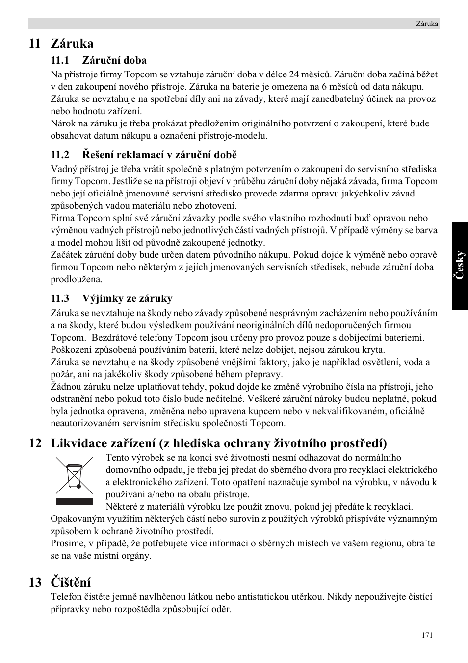 11 záruka, 13 ýištční | Topcom Butler E400 User Manual | Page 193 / 272