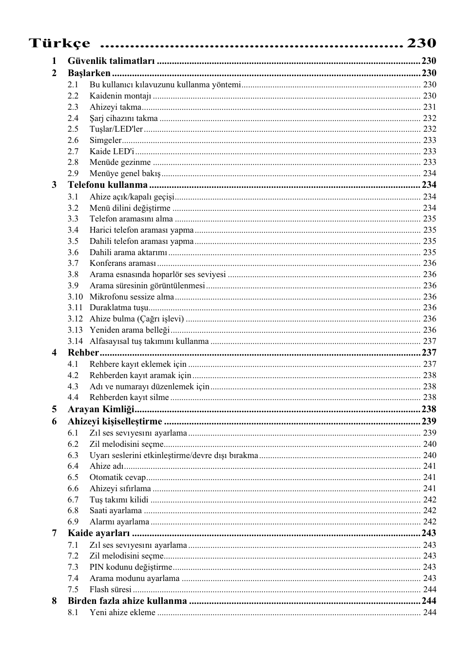 Türkçe | Topcom Butler E400 User Manual | Page 20 / 272