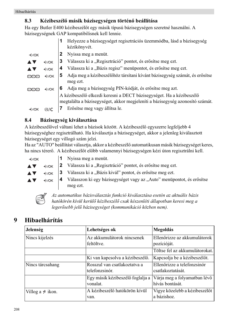 9hibaelhárítás, 4 bázisegység kiválasztása | Topcom Butler E400 User Manual | Page 230 / 272