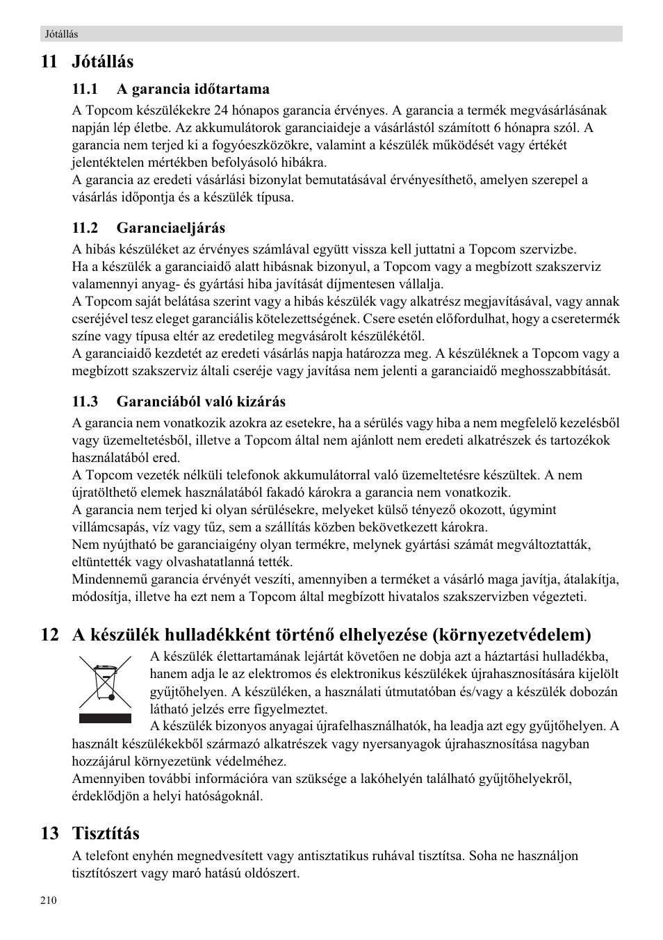 11 jótállás, 13 tisztítás | Topcom Butler E400 User Manual | Page 232 / 272