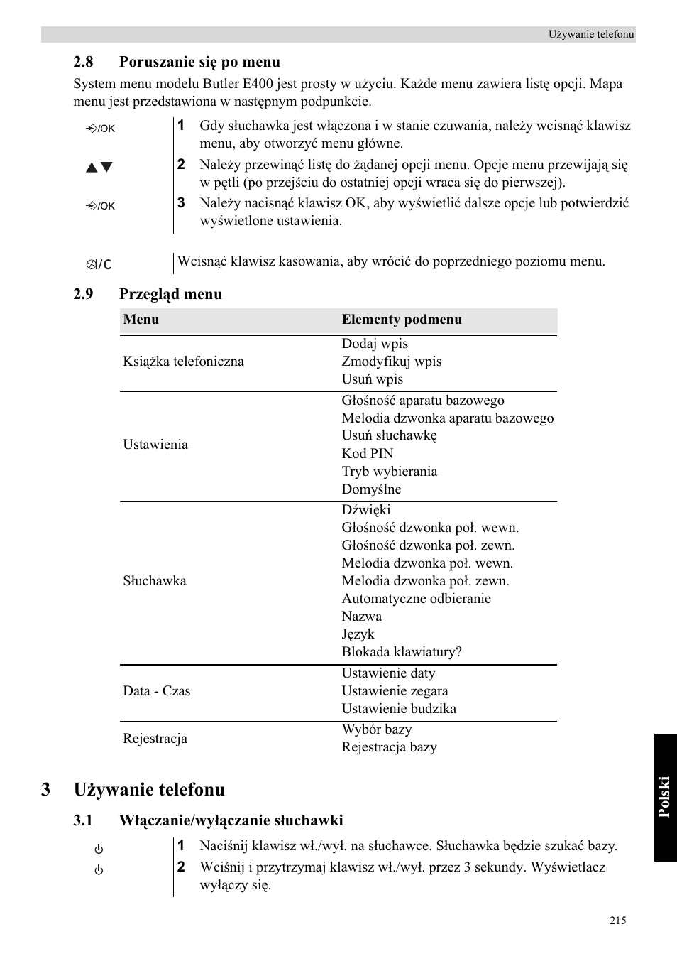3uīywanie telefonu | Topcom Butler E400 User Manual | Page 237 / 272