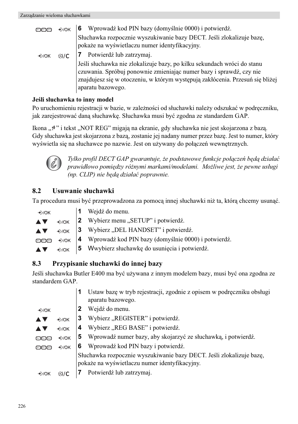 2 usuwanie sáuchawki, 3 przypisanie sáuchawki do innej bazy | Topcom Butler E400 User Manual | Page 248 / 272