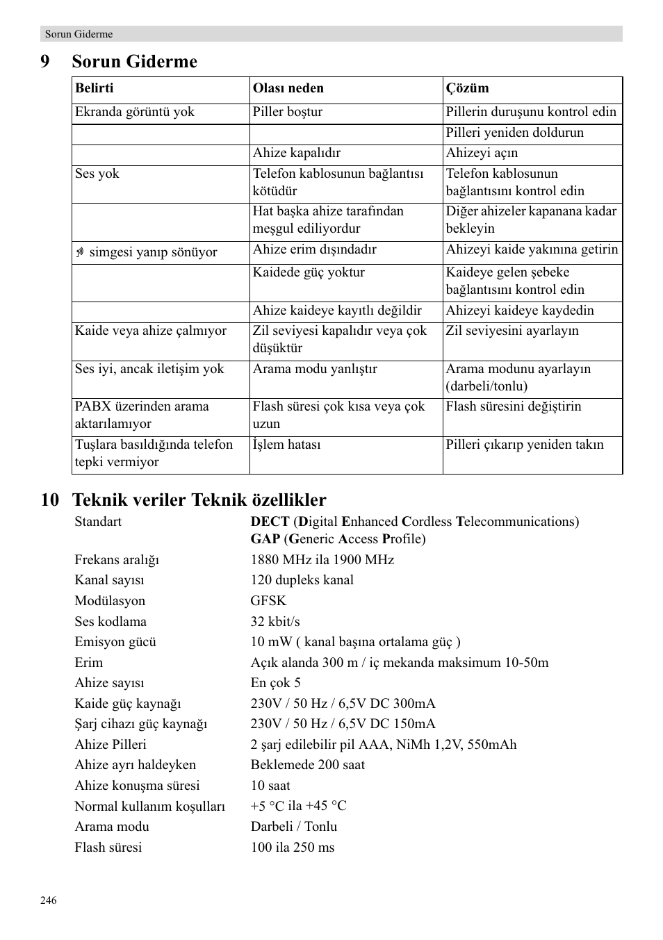 9sorun giderme 10 teknik veriler teknik özellikler | Topcom Butler E400 User Manual | Page 268 / 272