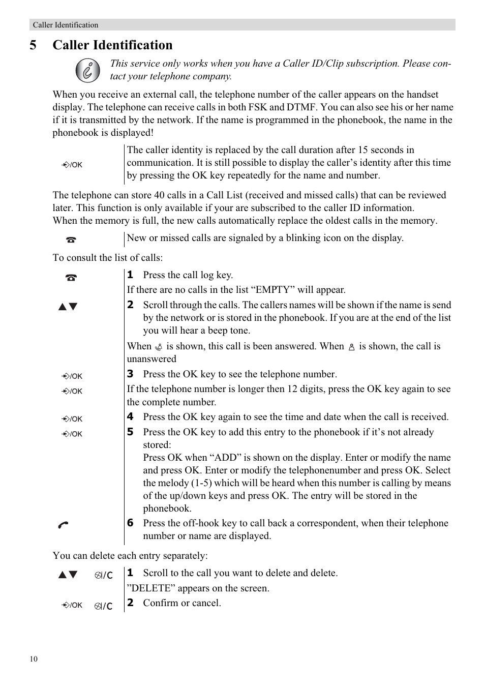 5caller identification | Topcom Butler E400 User Manual | Page 32 / 272