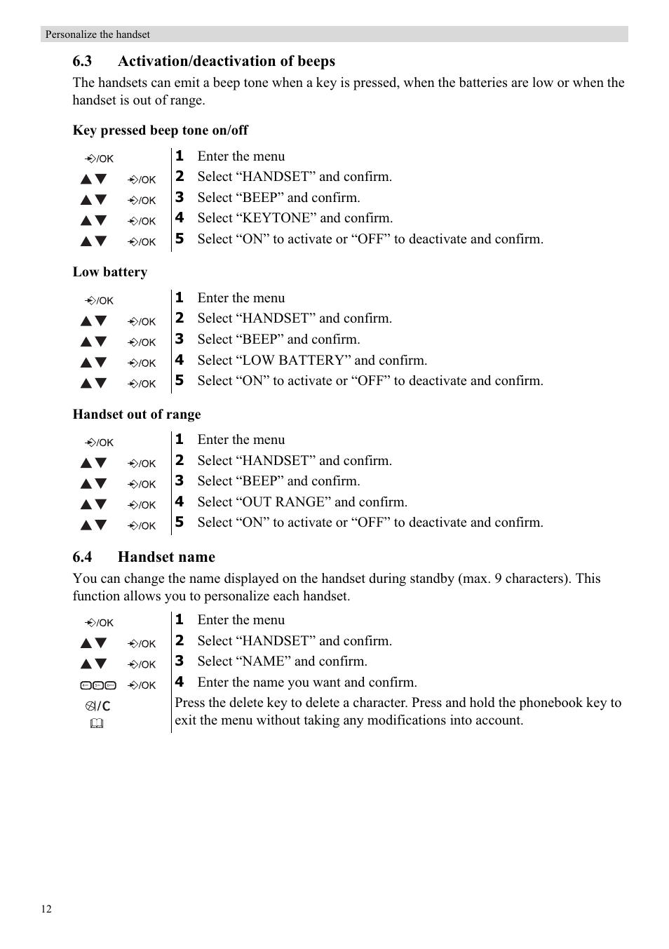 3 activation/deactivation of beeps, 4 handset name | Topcom Butler E400 User Manual | Page 34 / 272